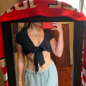 Tie front urban outfitters black crop top T shirt